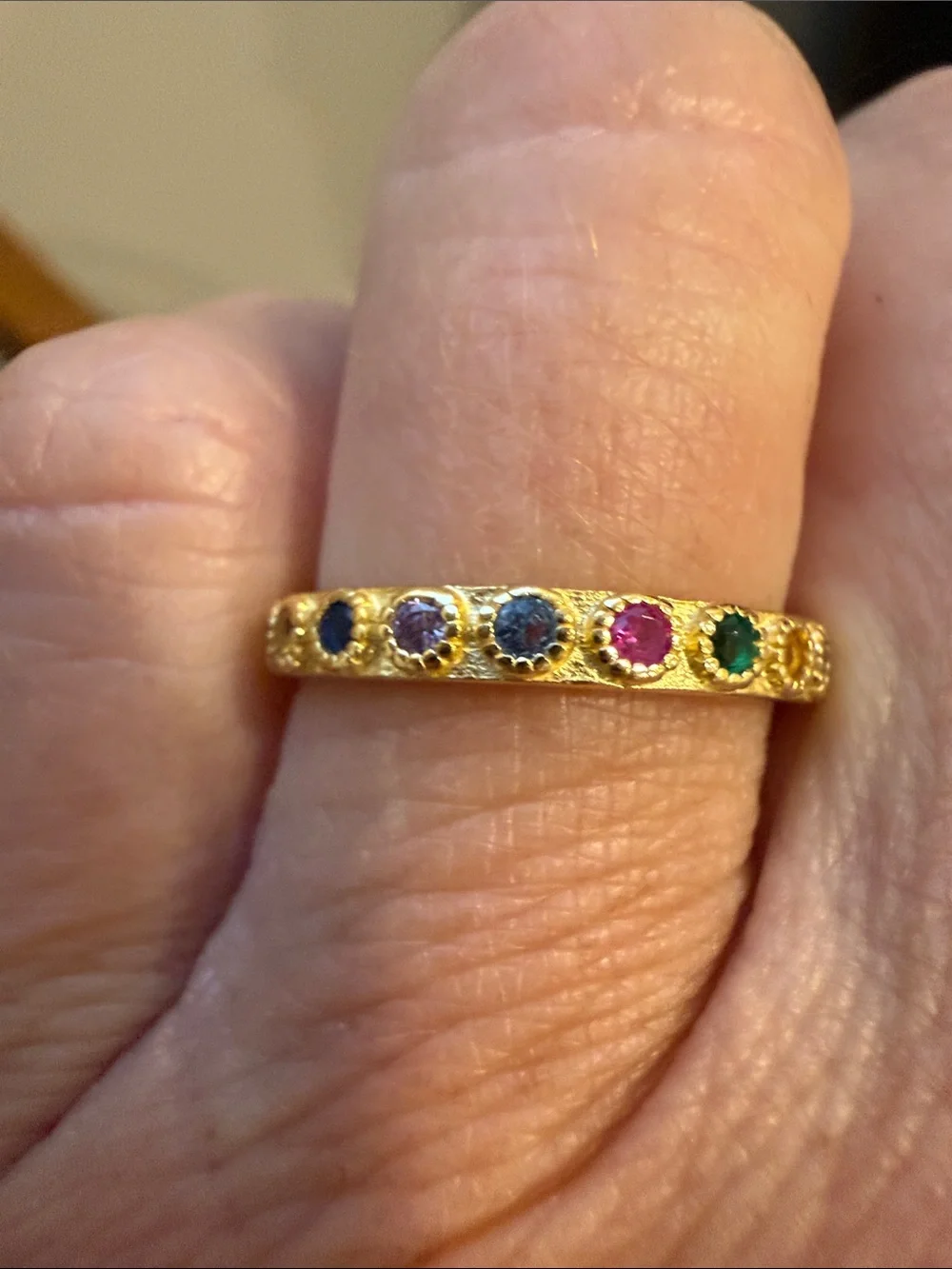 Gold Tone Rainbow Crystal Eternity Band Ring Size 5 Colorful Stackable New